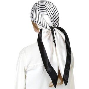 Black and White Boho Head Scarf Like Silk Scarf Hair Scarf Printed Square Scarf